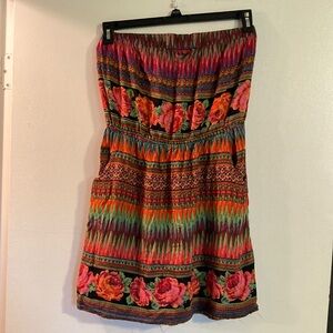 Angie Red and Orange Smocked Strapless Sundress